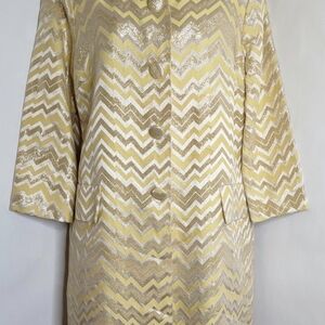 TRUDE Gold and Cream Chevron Dress Trench Coat.